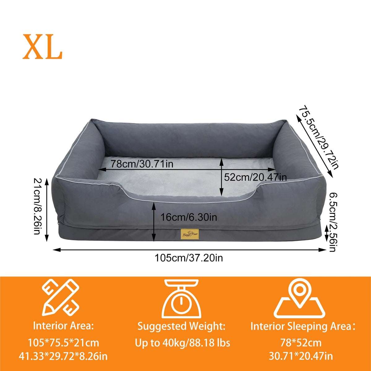 BINGOPAW Orthopedic Dog Bed With Bolster Washable Cover
