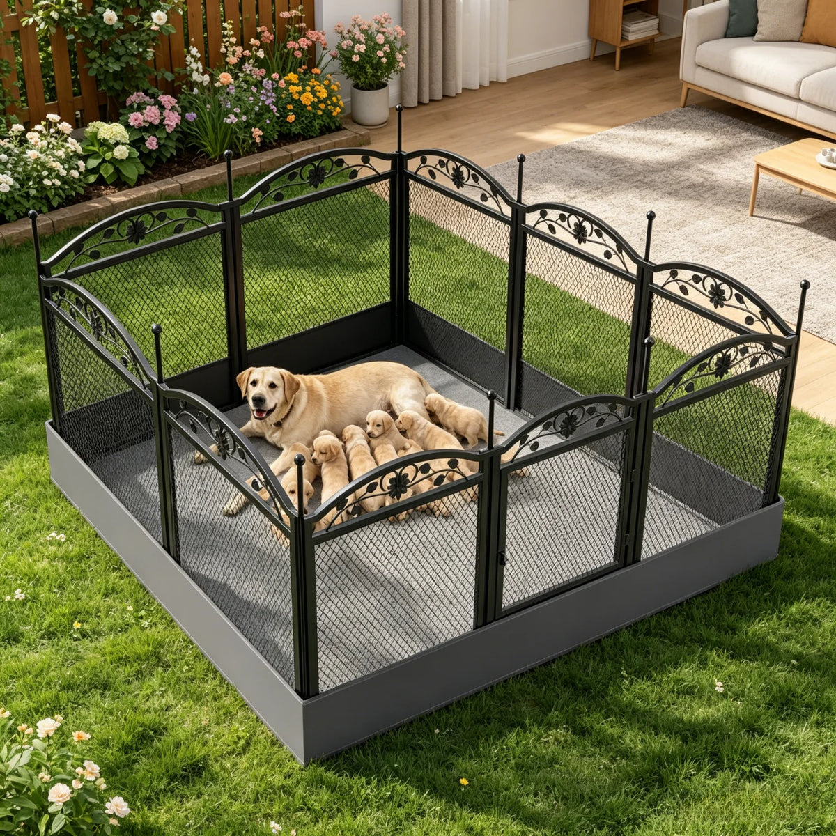 BINGOPAW Metal Dog Playpen with Gate Foldable Heavy Duty Enclosure