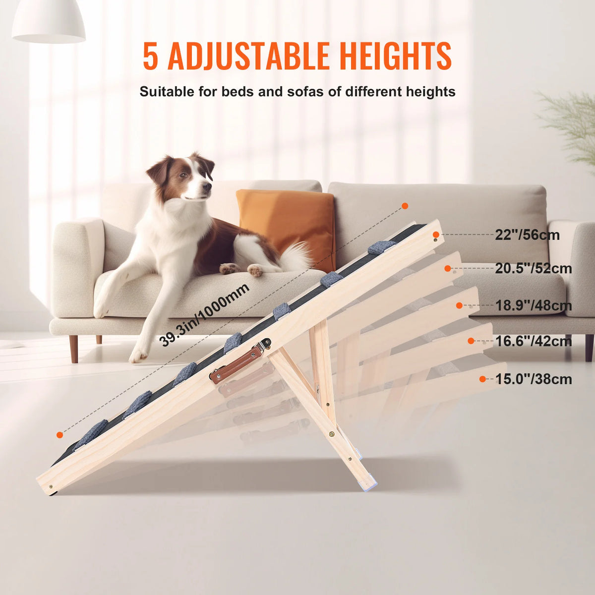 SucceBuy Folding Dog Ramp Anti Slip Adjustable Wooden Pet Ramp