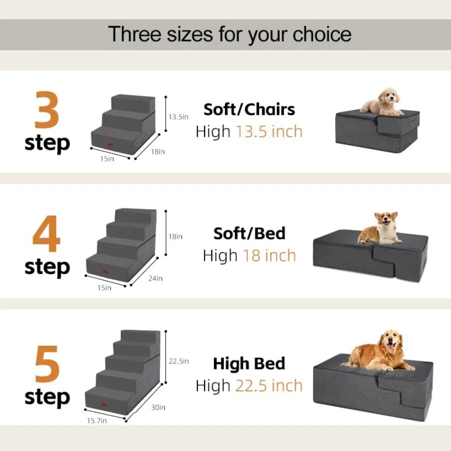 Dog Stairs for Large Dogs 5 Step Non Slip Ramp for High Beds