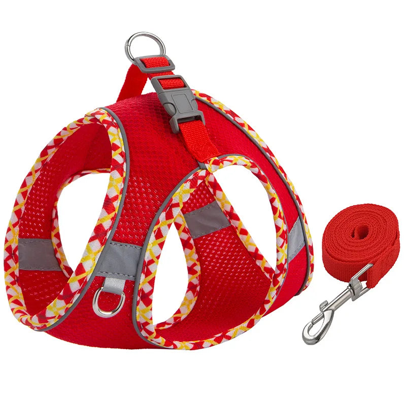 Reflective Adjustable Dog Harness And Leash Set For Outdoor Walking