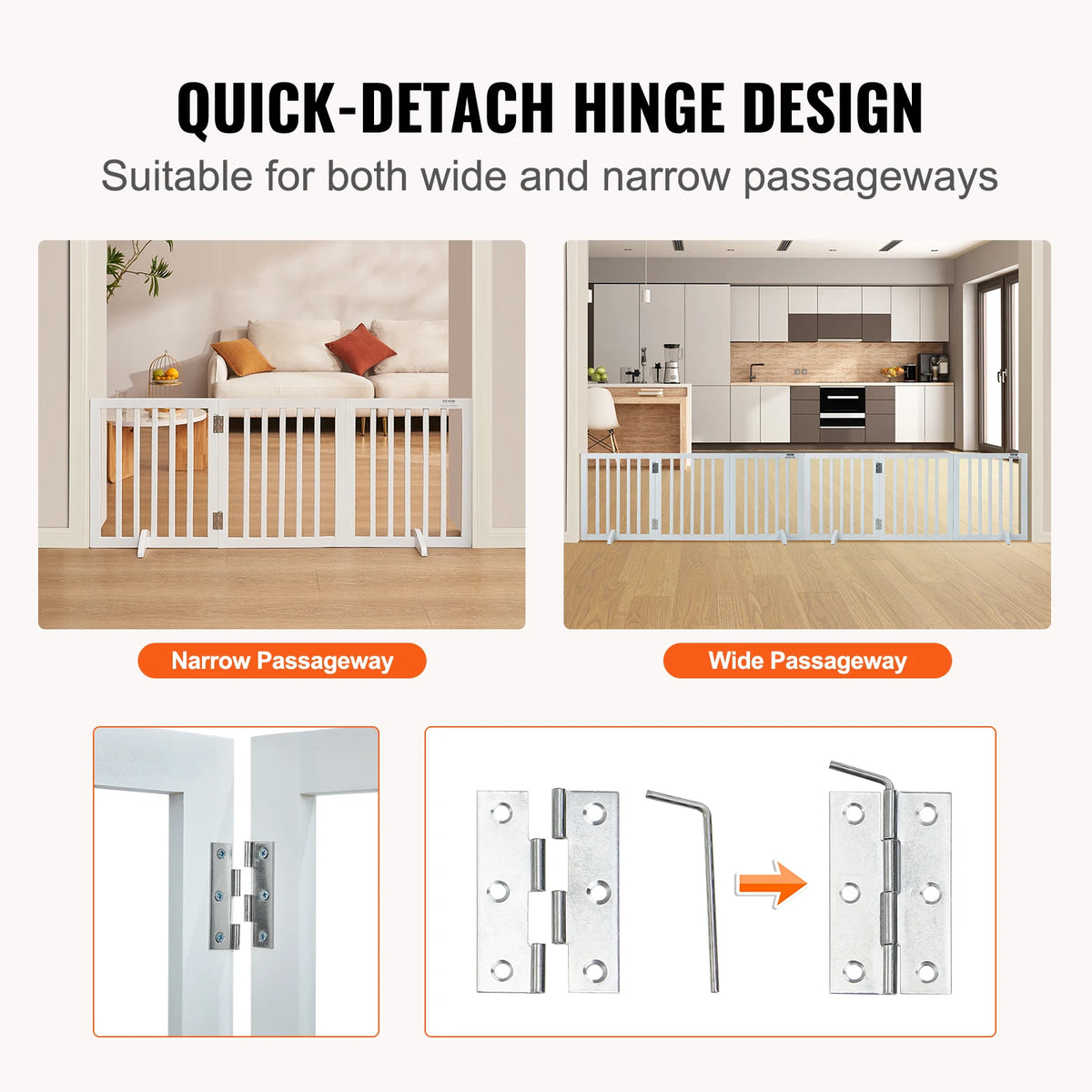 Free Standing Dog Gate Three Panel Expandable Pet Barrier Narrow