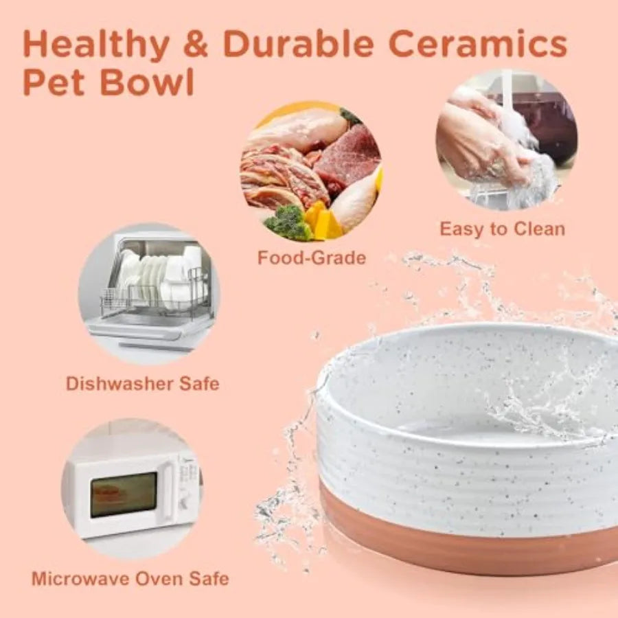 Elevated Ceramic Dog Bowl Set With Non-Slip Bamboo Stand