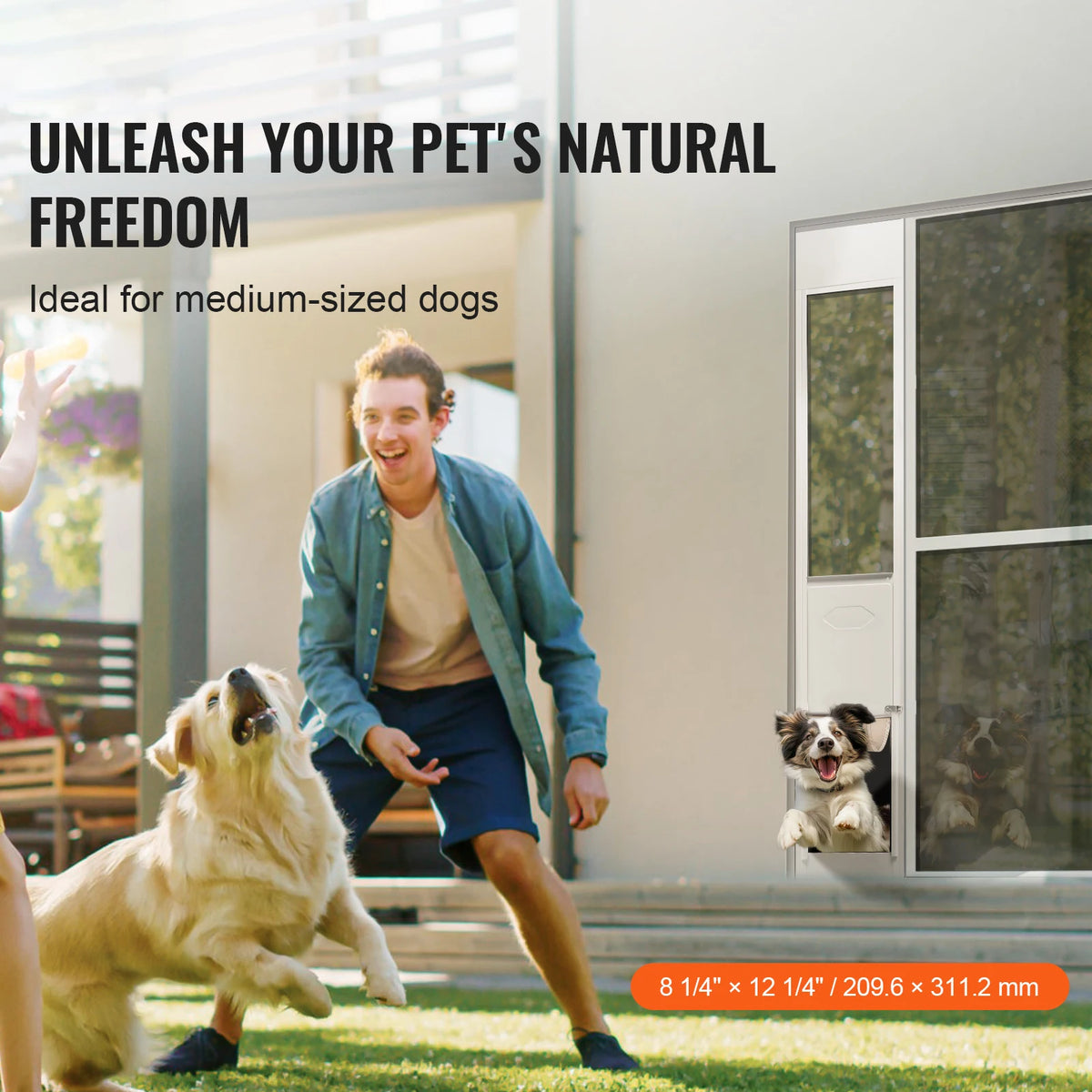 Sliding Glass Dog Door With Adjustable Aluminum Frame And Tempered Glass