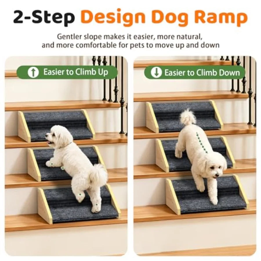 3 Pack Dog Ramp For Staircase With Non Slip Carpet