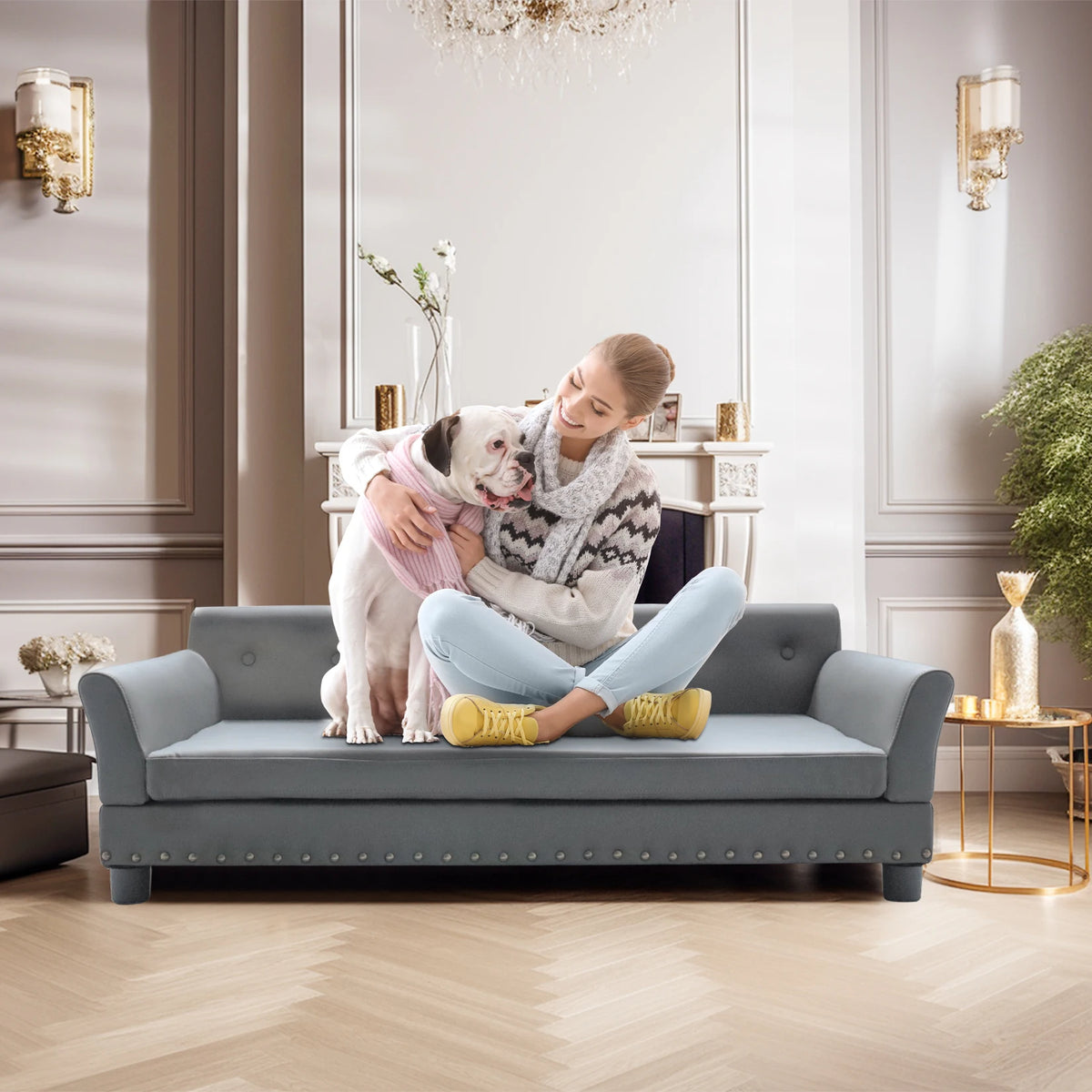 BORWART Heavy Duty Raised Pet Sofa Bed With Cushioned Lounge