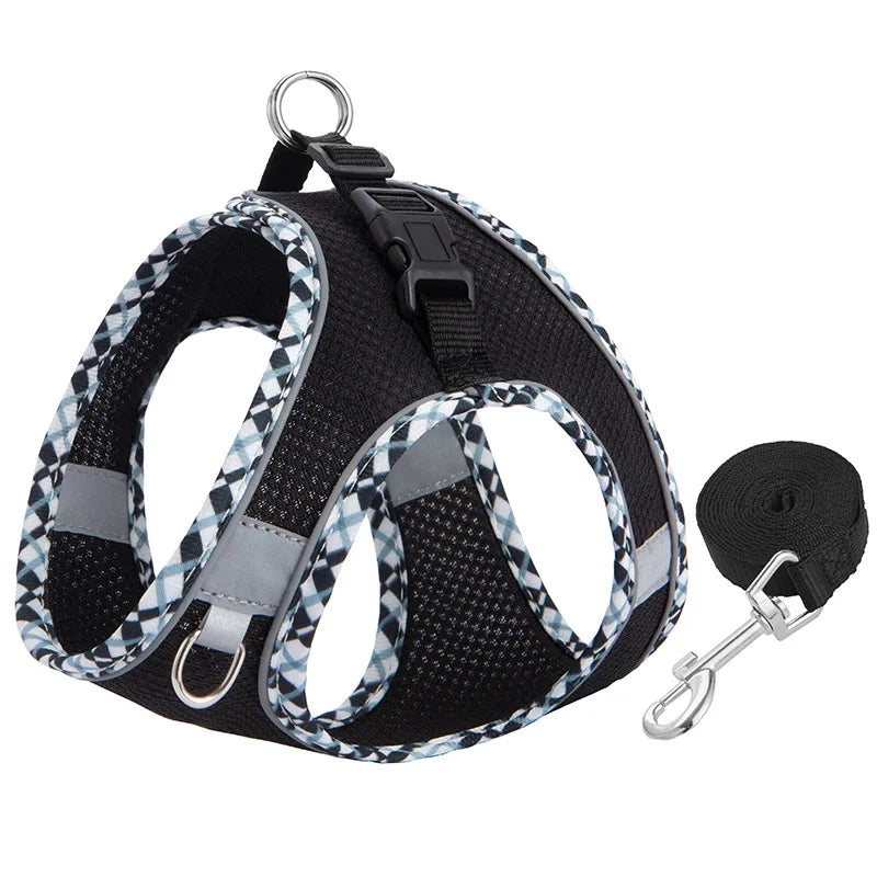 Reflective Adjustable Dog Harness And Leash Set For Outdoor Walking