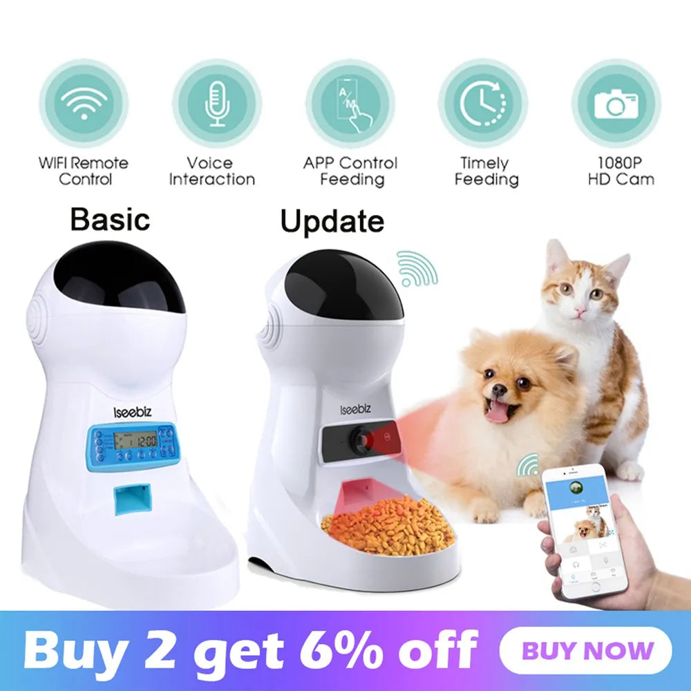 Automatic Pet Feeder With Voice Recorder For Cats And Dogs