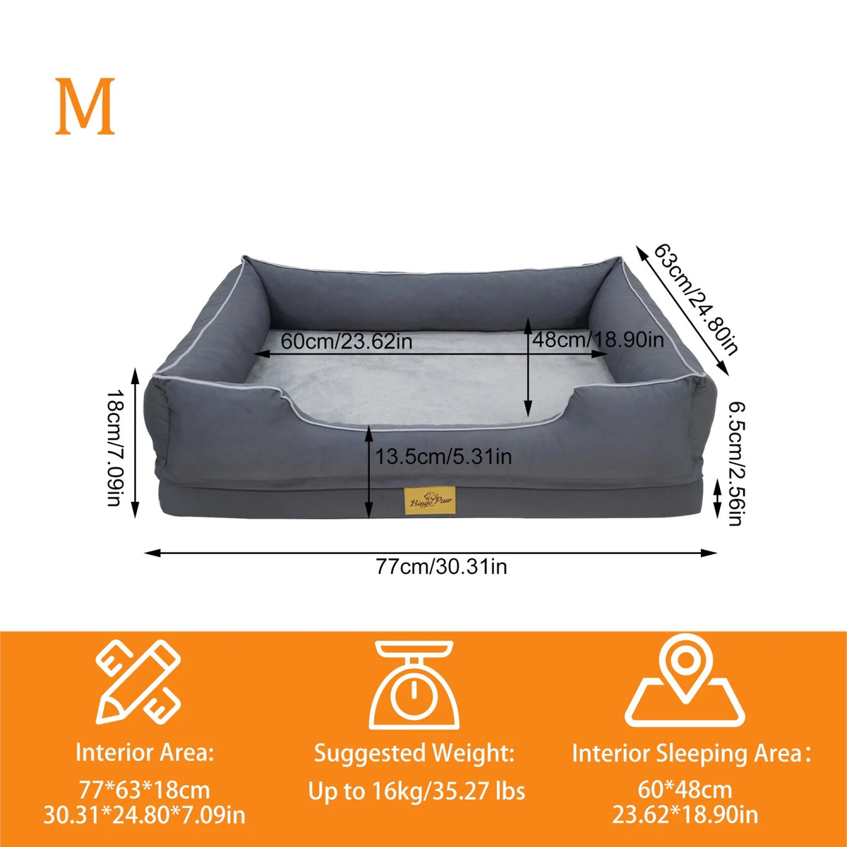 BINGOPAW Orthopedic Dog Bed With Bolster Washable Cover
