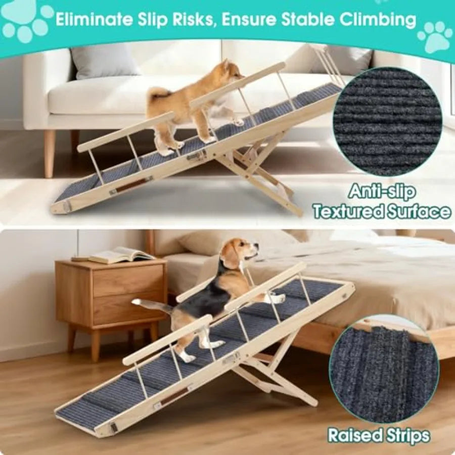 Foldable Dog Ramp For High Bed With Safety Rails Pad