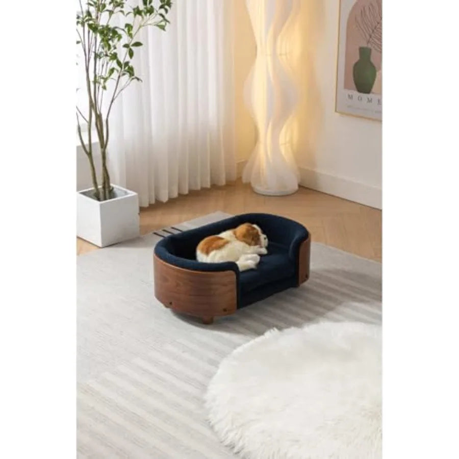 Scandinavian Elevated Dog Bed With Walnut Bentwood Frame And Cashmere Cushion