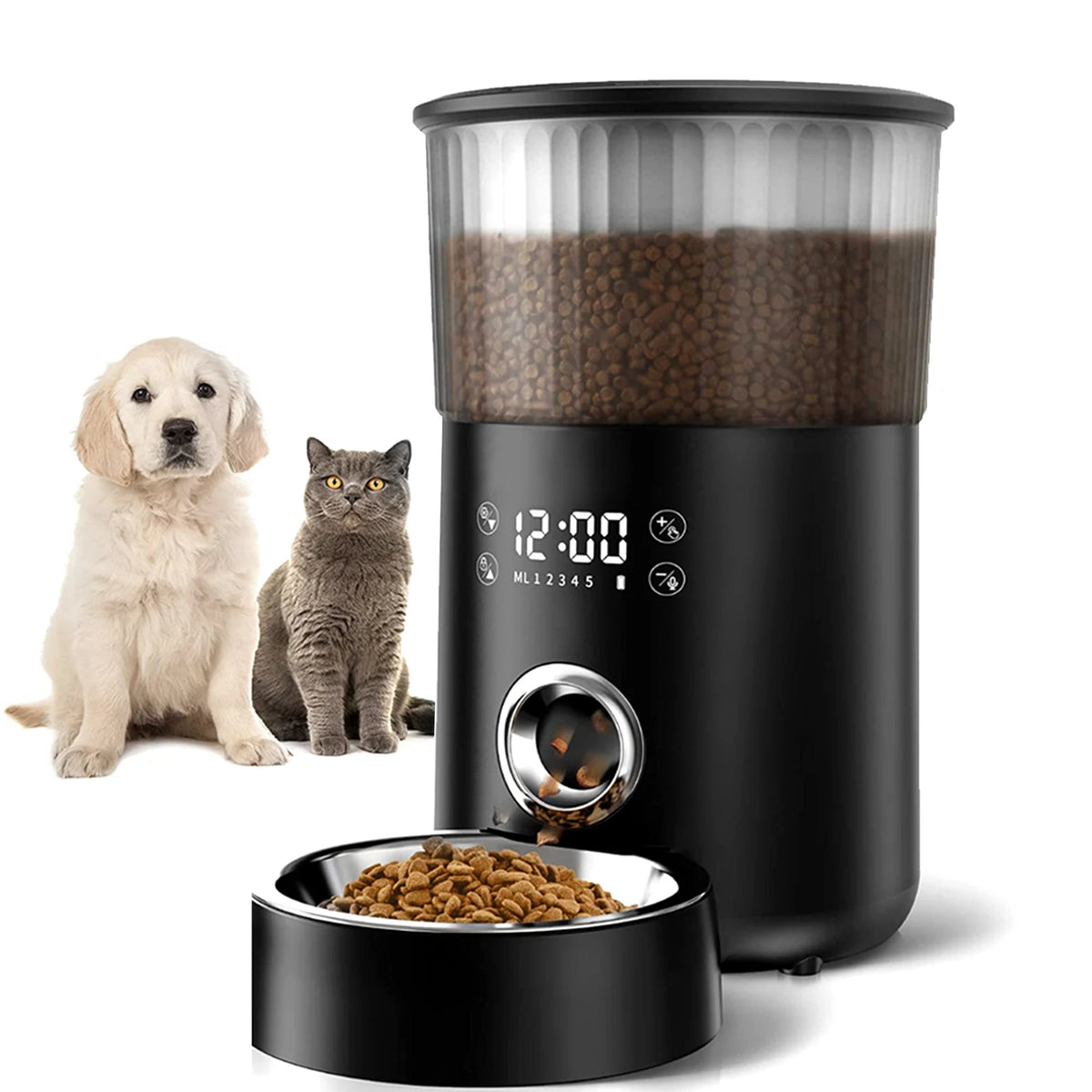Automatic Pet Feeder With Voice Recorder For Cats And Dogs