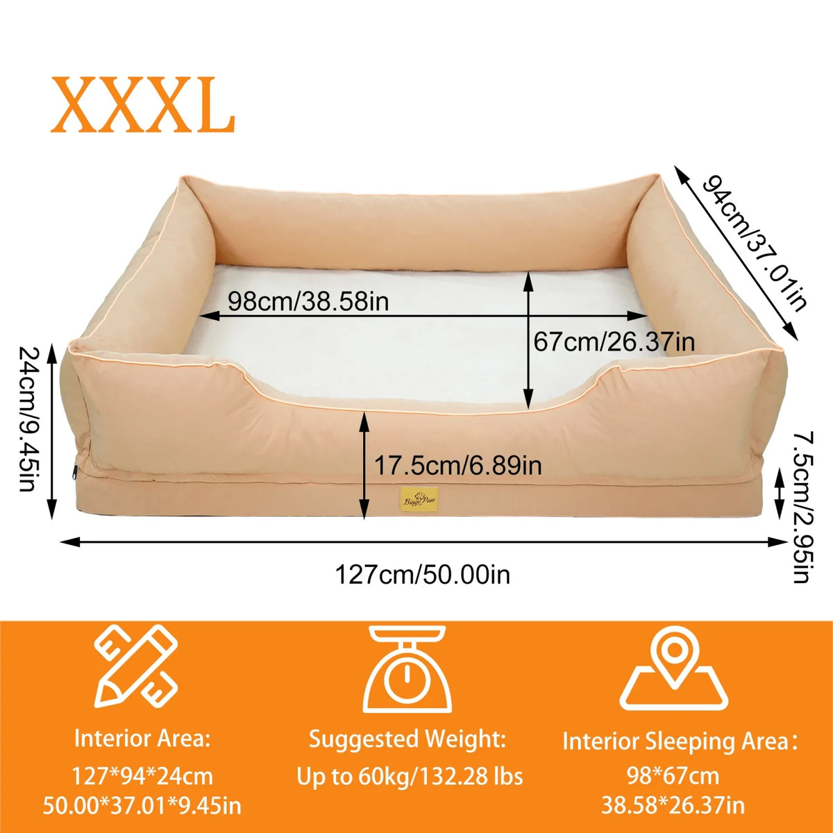 BINGOPAW Orthopedic Dog Bed With Bolster Washable Cover
