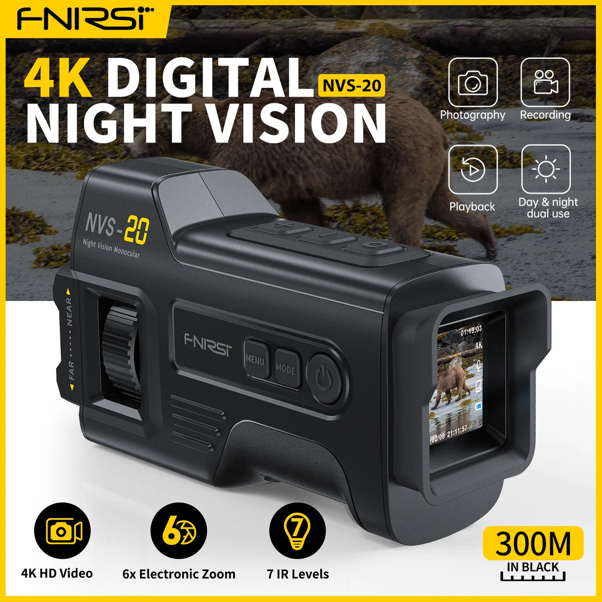 FNIRSI NVS-20 4K HD Night Vision Monocular With 6x Zoom