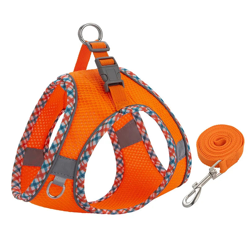 Reflective Adjustable Dog Harness And Leash Set For Outdoor Walking