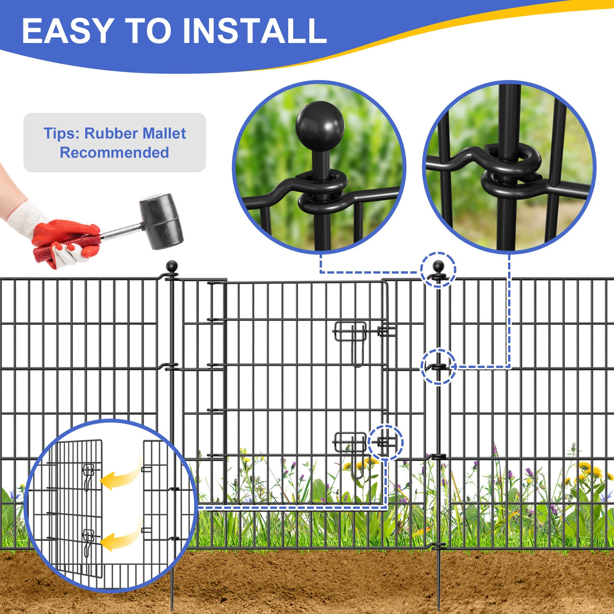 JETTING 10 Panel Outdoor Pet Fence With Gate No Dig Barrier