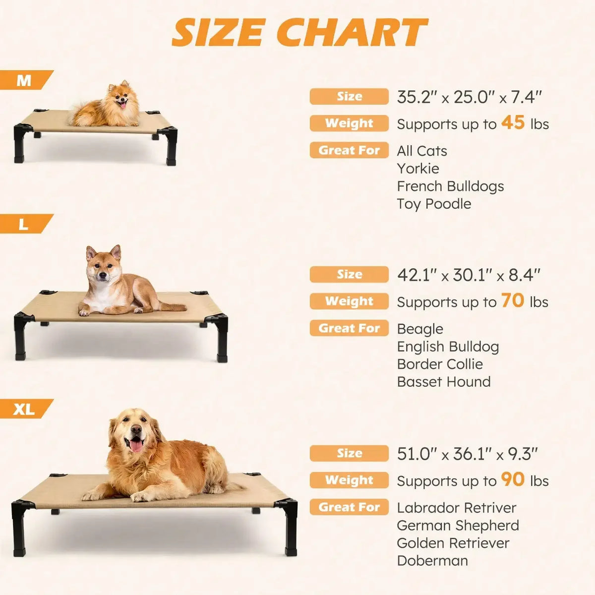 Elevated Outdoor Dog Bed Portable Cot For Large Pets