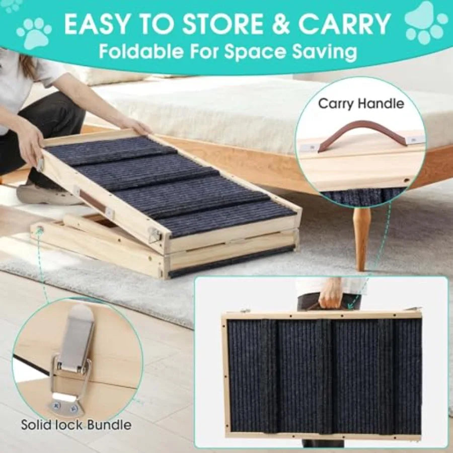 Foldable Dog Ramp For High Bed With Safety Rails Pad