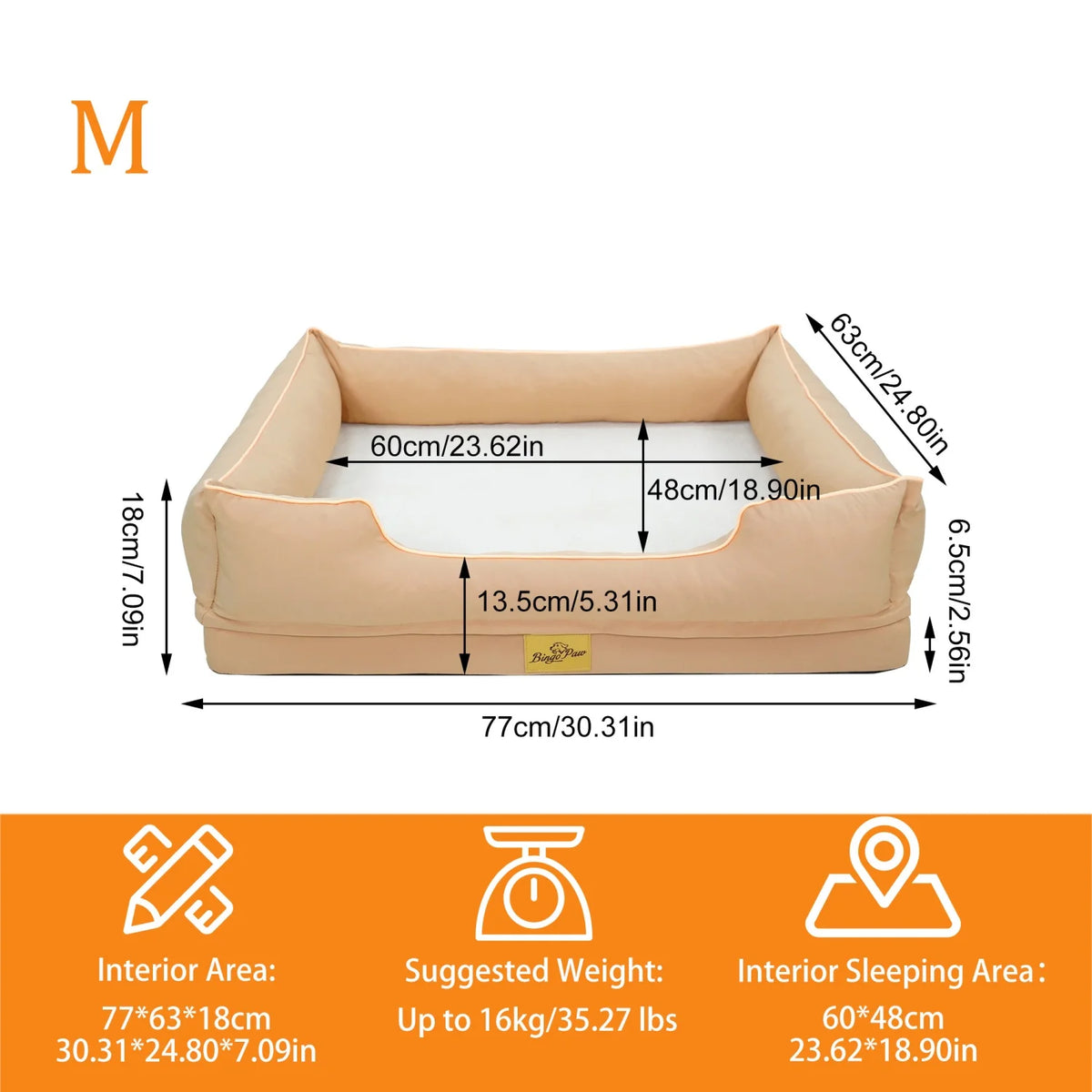 BINGOPAW Orthopedic Dog Bed With Bolster Washable Cover