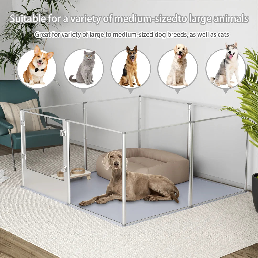 BINGOPAW Acrylic Pet Playpen Whelping Pen With Waterproof Floor Pad