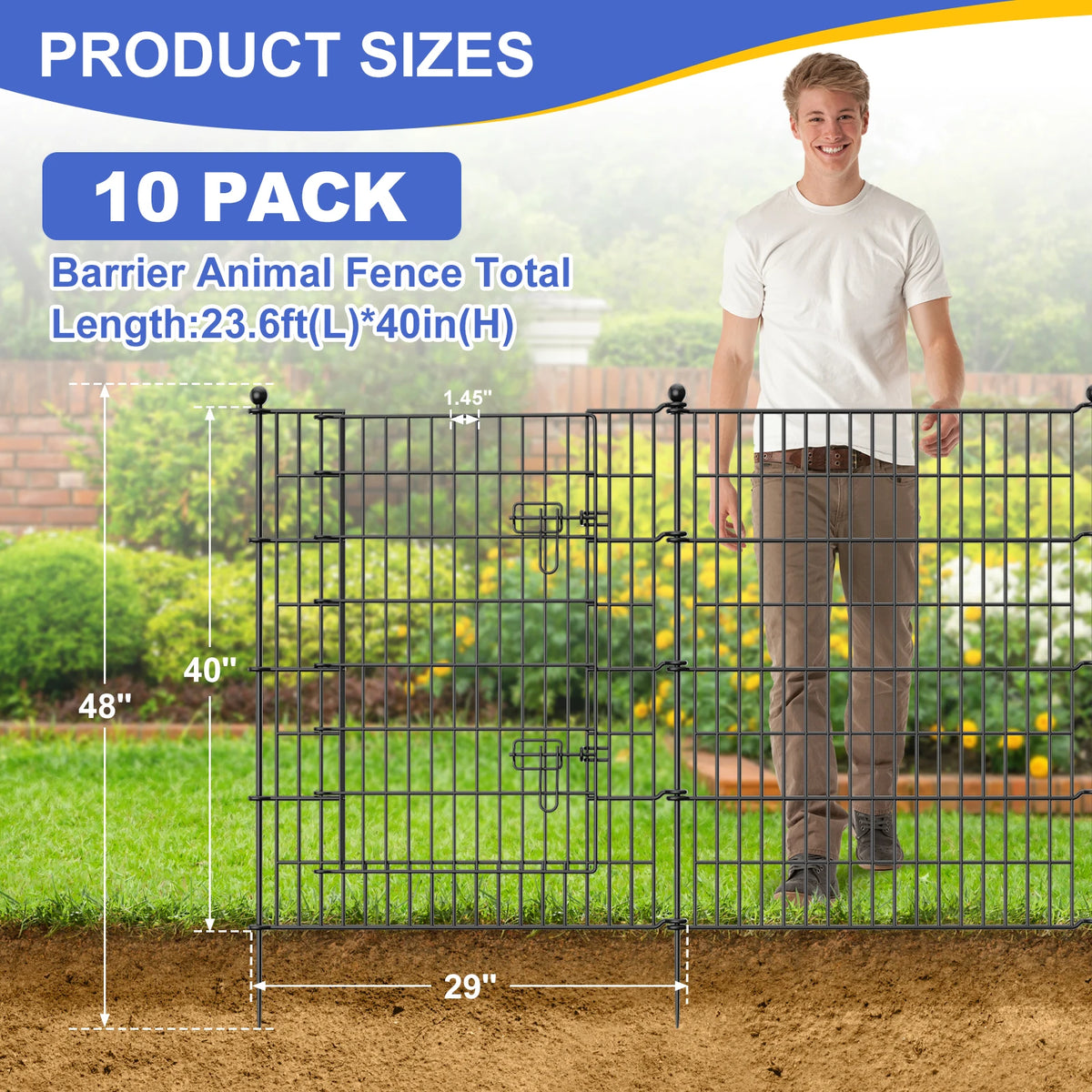 JETTING 10 Panel Outdoor Pet Fence With Gate No Dig Barrier