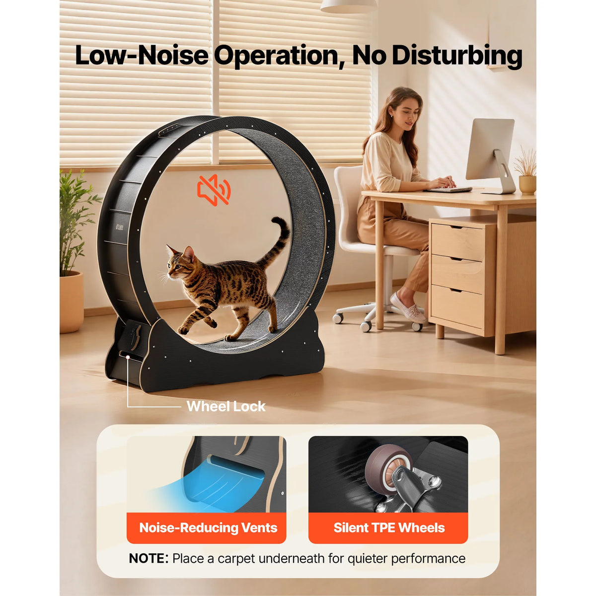 Nordora Cat Exercise Wheel Wooden Running Wheel For Indoor Cats