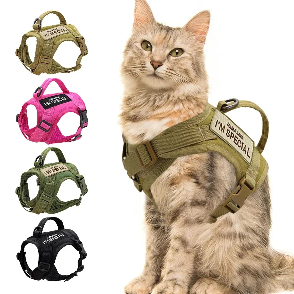 Nylon Cat Harness Vest With Handle Military Tactical Design