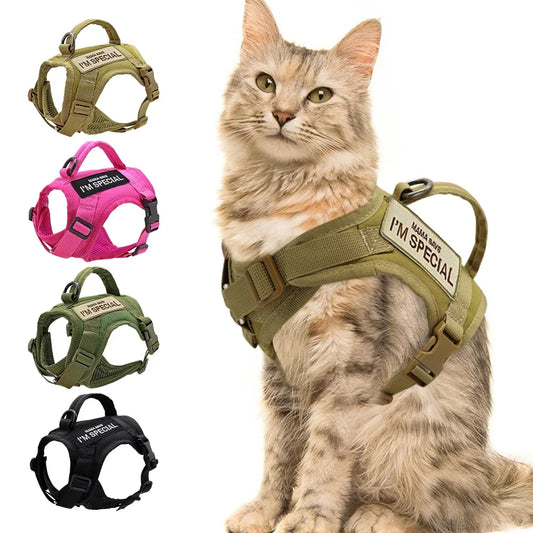 Nylon Cat Harness Vest With Handle Military Tactical Design