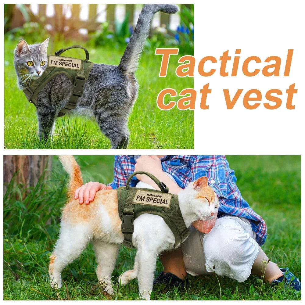 Nylon Cat Harness Vest With Handle Military Tactical Design