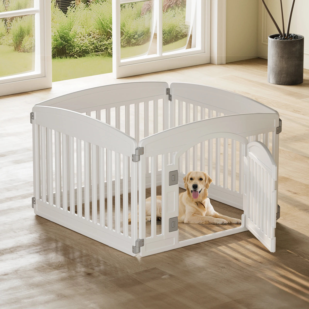 JHK Plastic Dog Playpen 6 Panel Expandable Durable Pet Fence