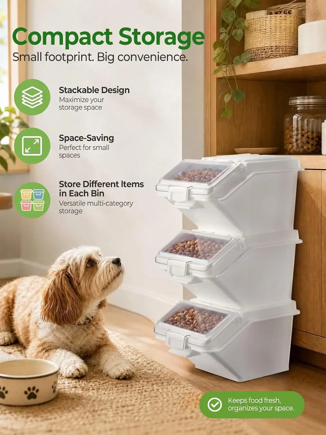 Three Pack Dog Food Storage Containers with Scoop