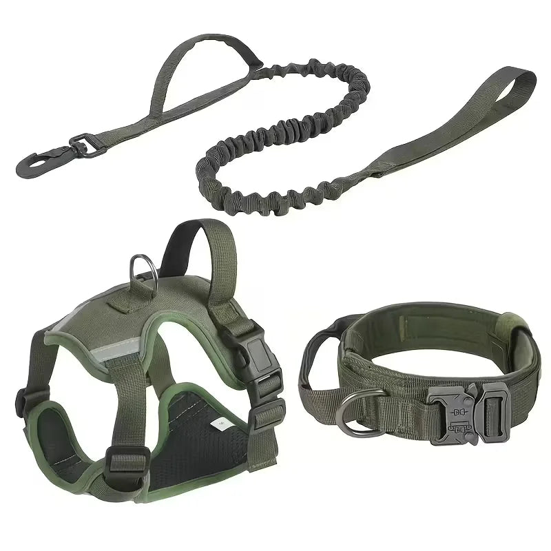 Heavy Duty Dog Harness With Leash Front Clip And Buckles