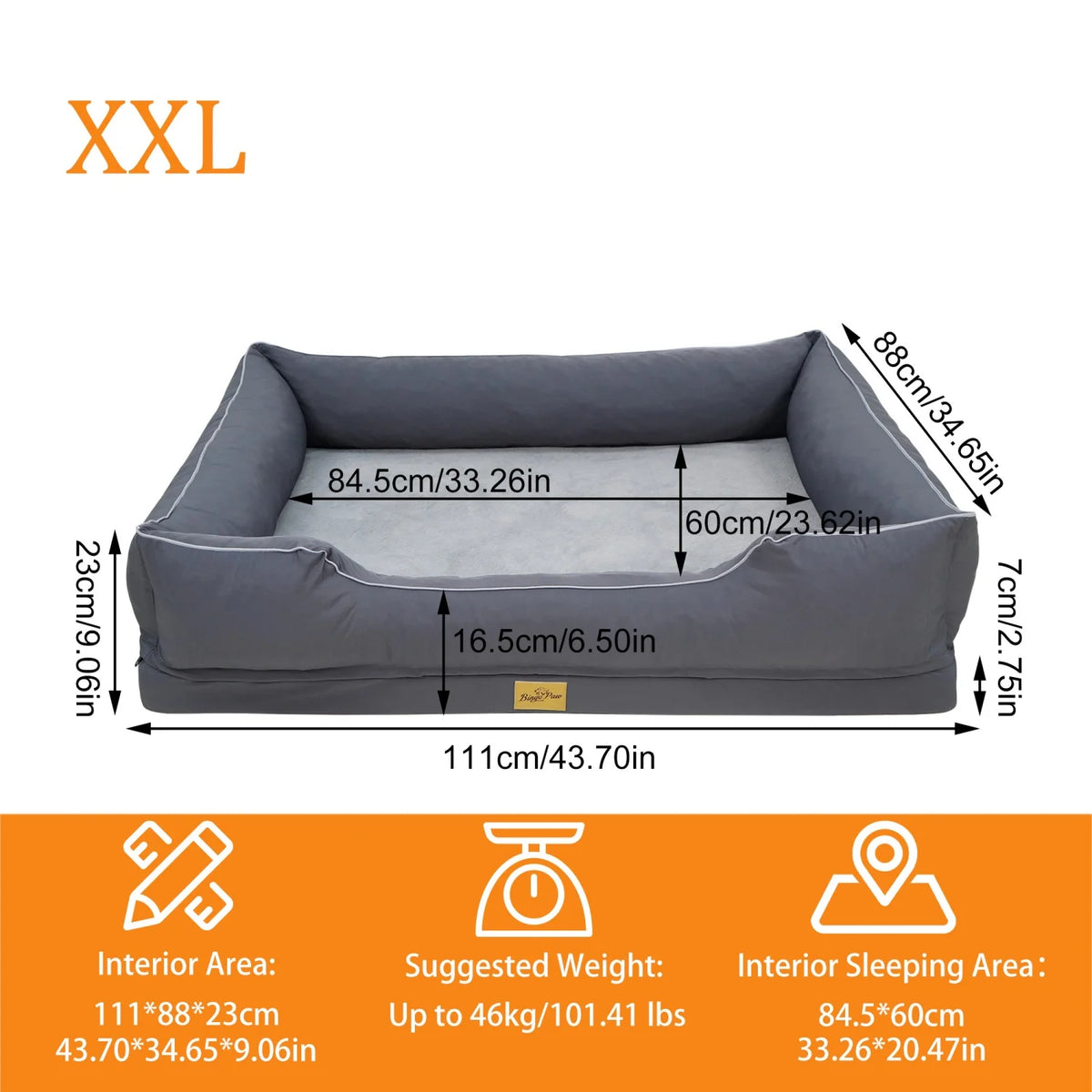 BINGOPAW Orthopedic Dog Bed With Bolster Washable Cover