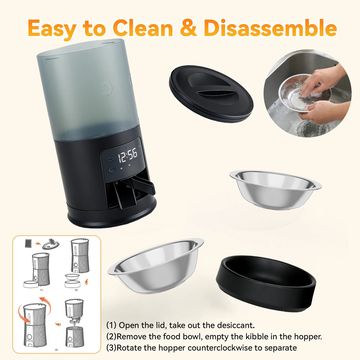 Automatic Cat Feeder With Dual Stainless Bowls Timed Dispenser For Cats And Dogs