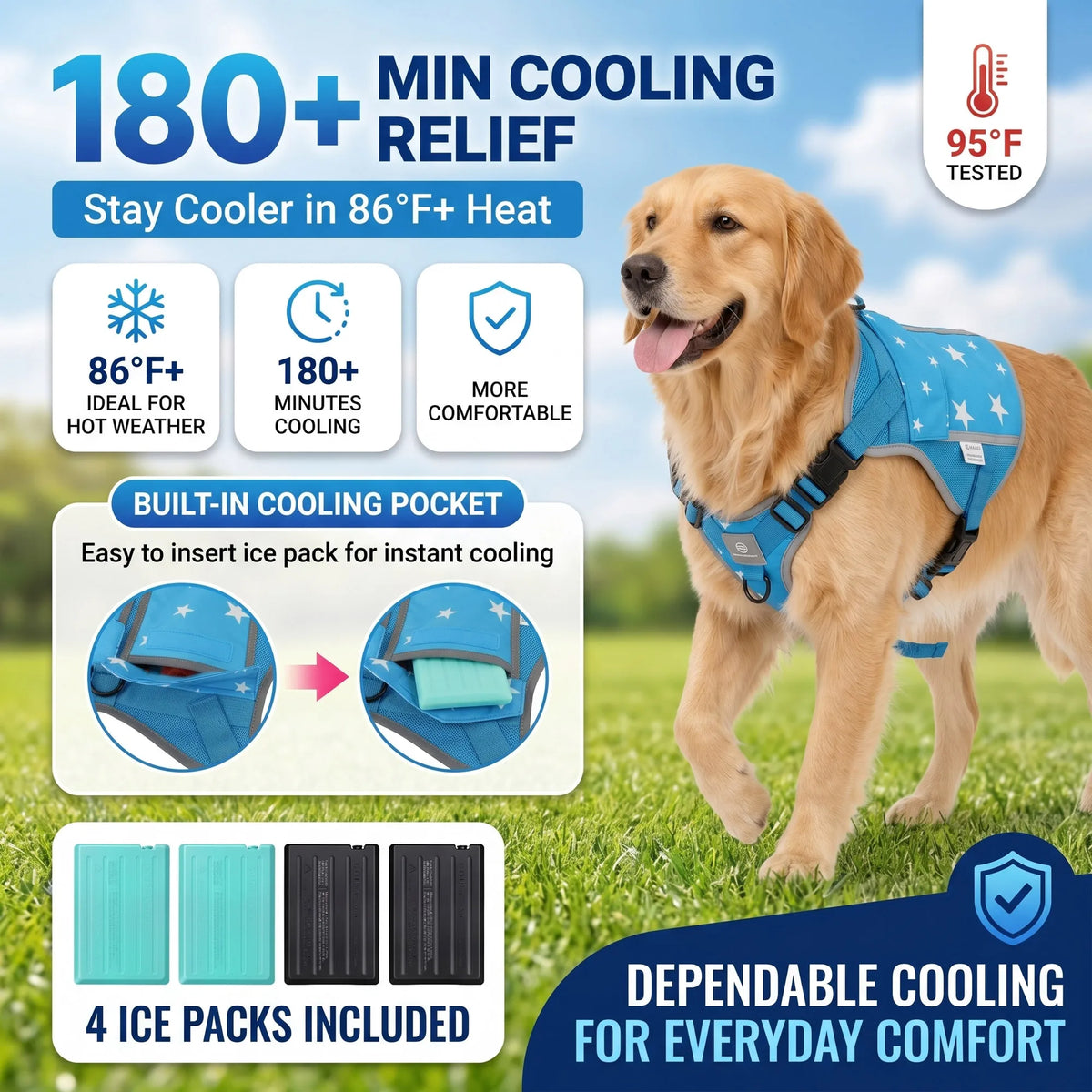 Dog Cooling Vest Harness Jacket For Outdoor Walking And Camping