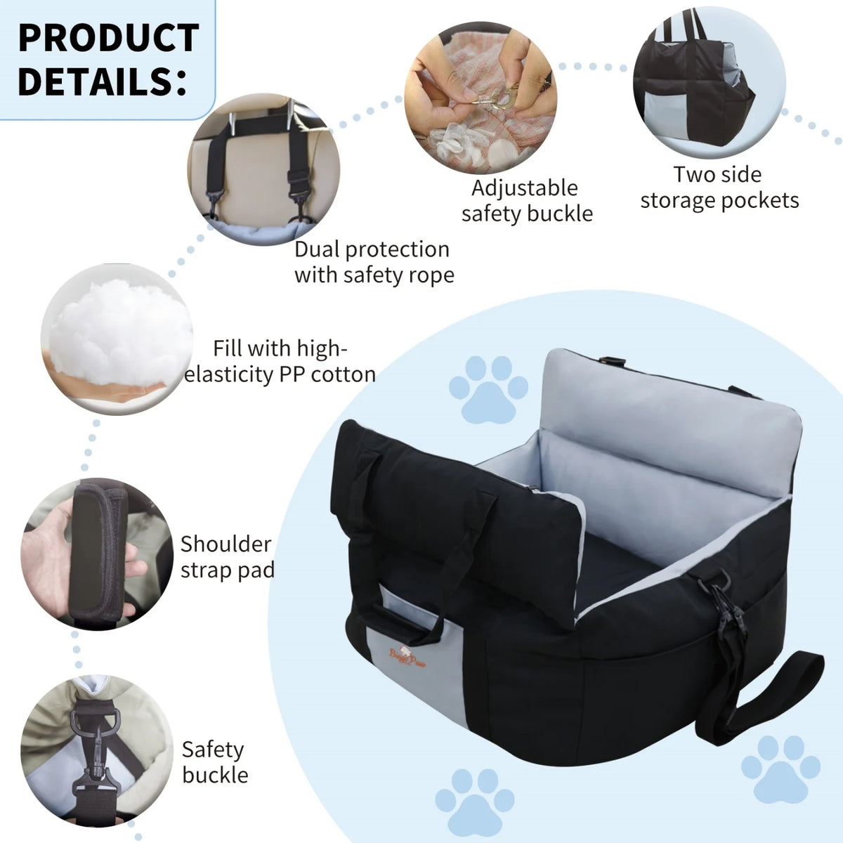 BINGOPAW Dog Car Seat Booster With Safety Belt For Travel