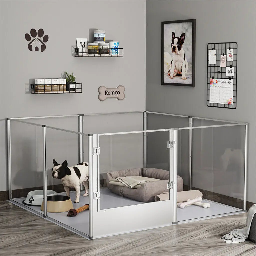 BINGOPAW Acrylic Pet Playpen Whelping Pen With Waterproof Floor Pad