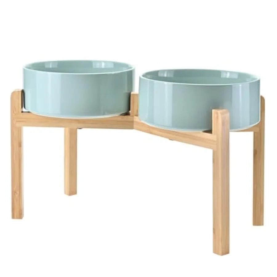 Elevated Ceramic Dog Bowl Set With Non-Slip Bamboo Stand