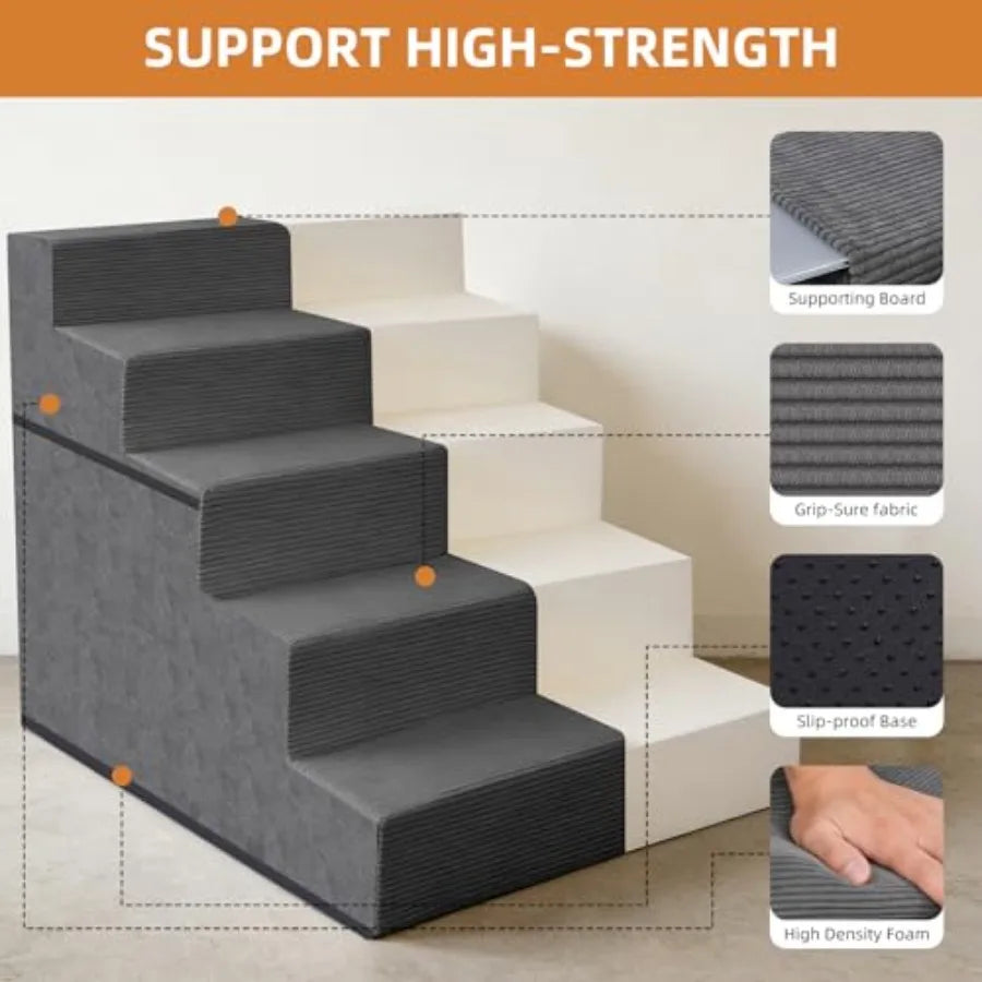 Dog Stairs for Large Dogs 5 Step Non Slip Ramp for High Beds