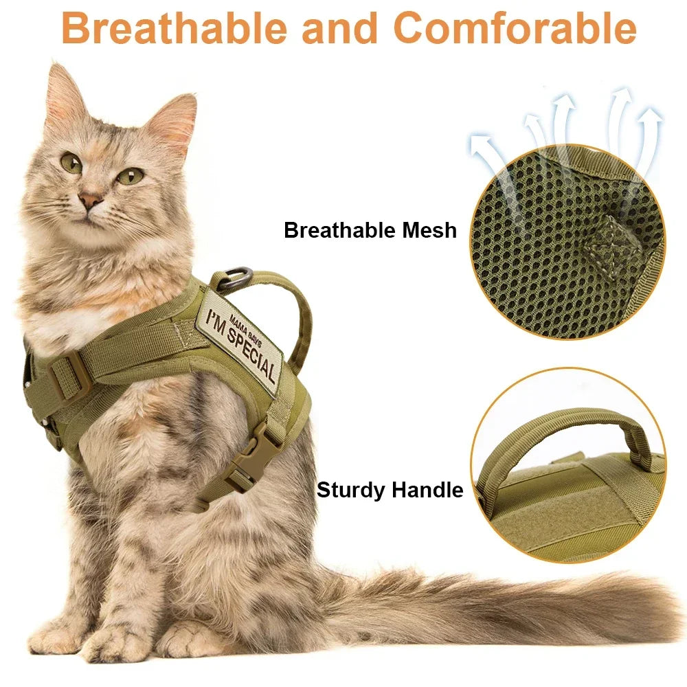 Nylon Cat Harness Vest With Handle Military Tactical Design