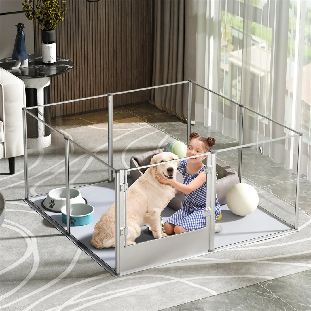 BINGOPAW Acrylic Pet Playpen Whelping Pen With Waterproof Floor Pad