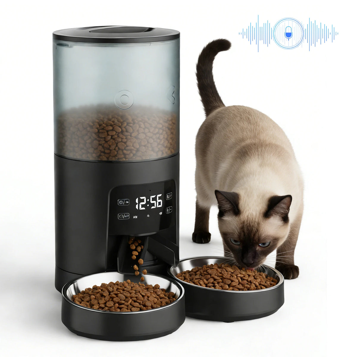 Automatic Cat Feeder With Dual Stainless Bowls Timed Dispenser For Cats And Dogs