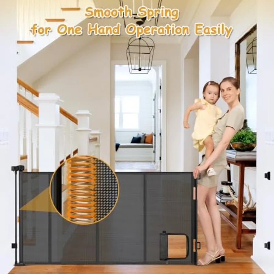 Reinforced Extra Wide Retractable Pet Gate With Cat Door