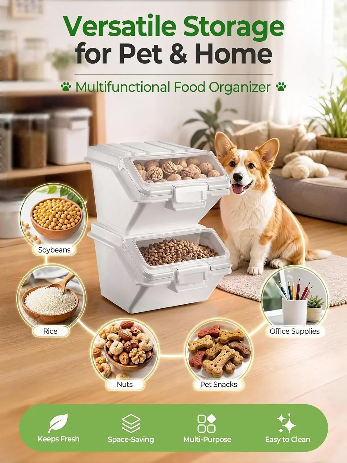 Three Pack Dog Food Storage Containers with Scoop
