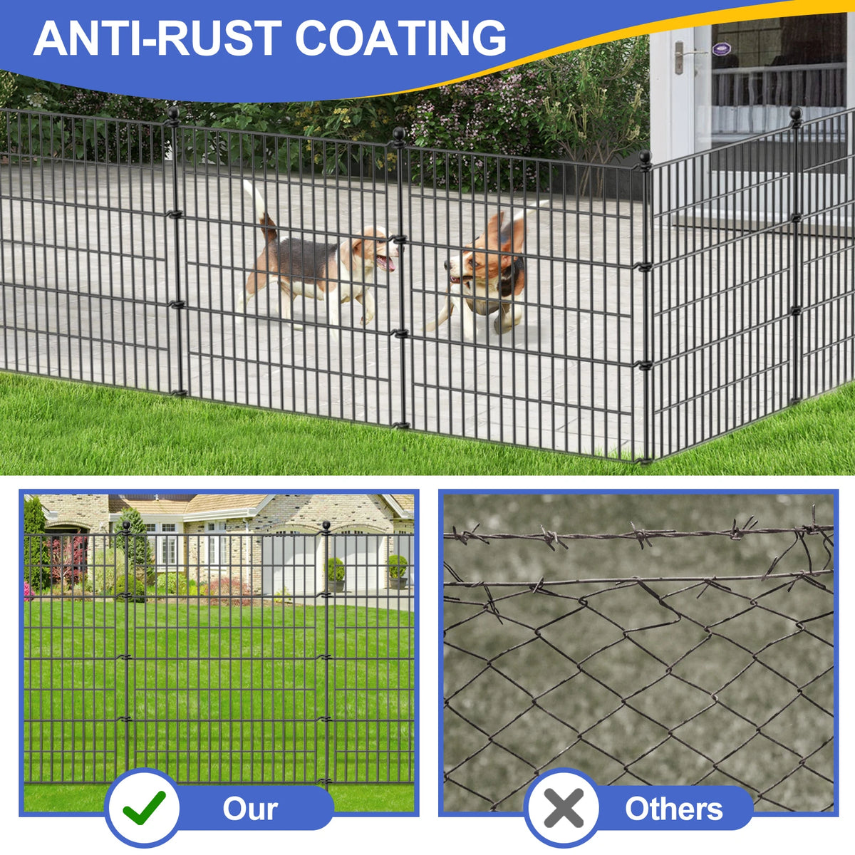 JETTING 10 Panel Outdoor Pet Fence With Gate No Dig Barrier