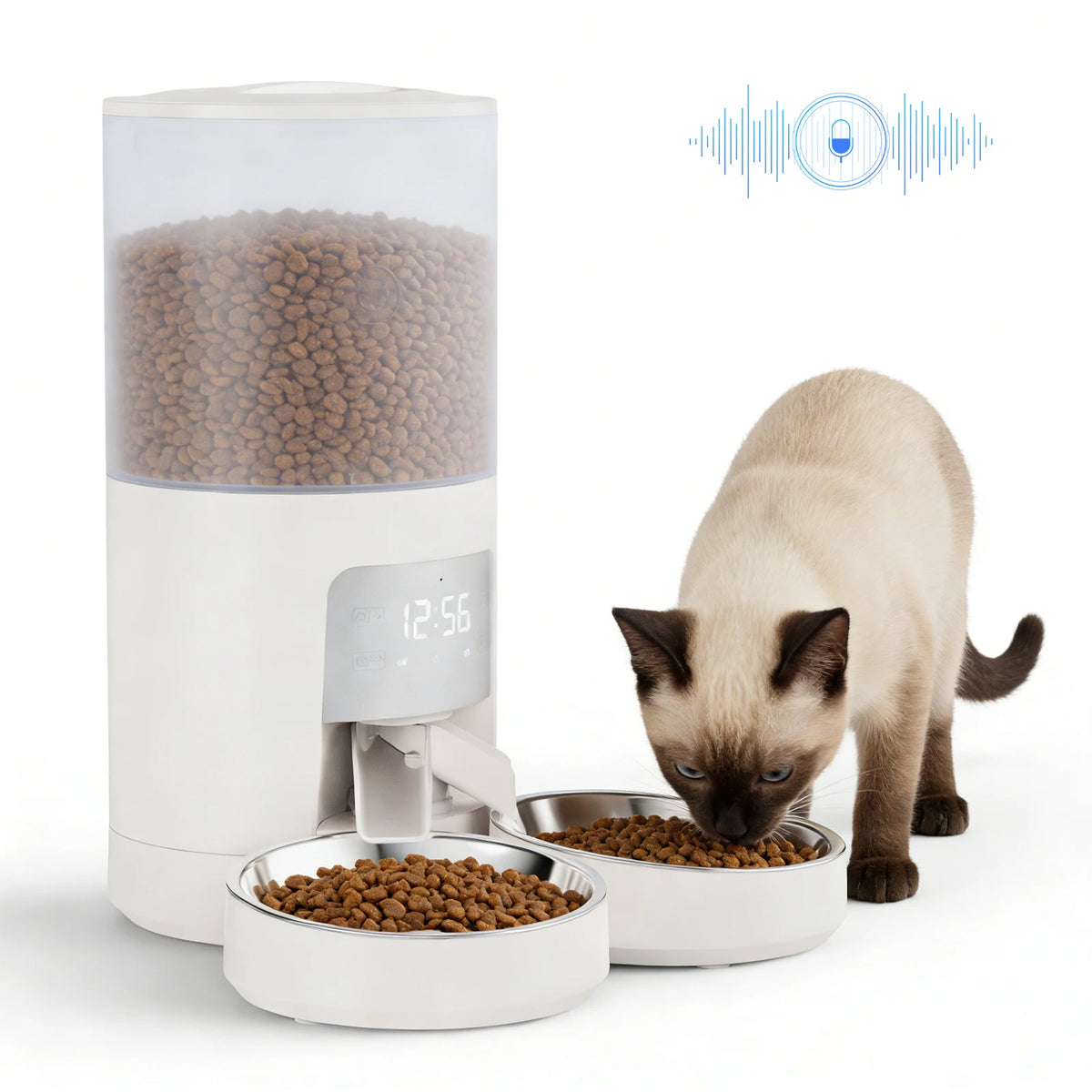 Automatic Cat Feeder With Dual Stainless Bowls Timed Dispenser For Cats And Dogs